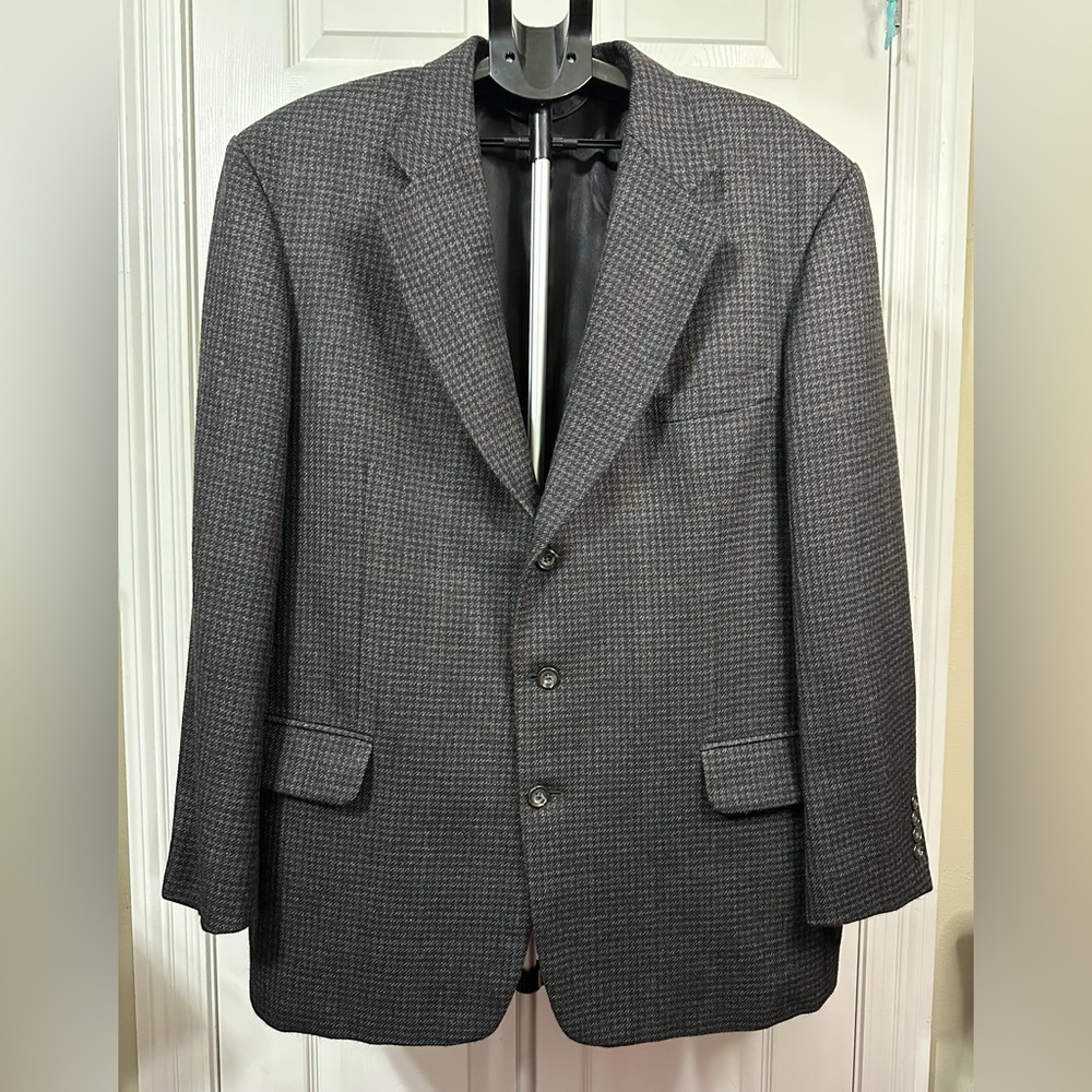 Oscar de la Renta Charcoal gray Tailored Wool Checkered Blazer Houndstooth Soft